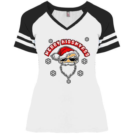 ArtichokeUSA Custom Design. Merry Kiss My Ass. Ladies' Game V-Neck T-Shirt