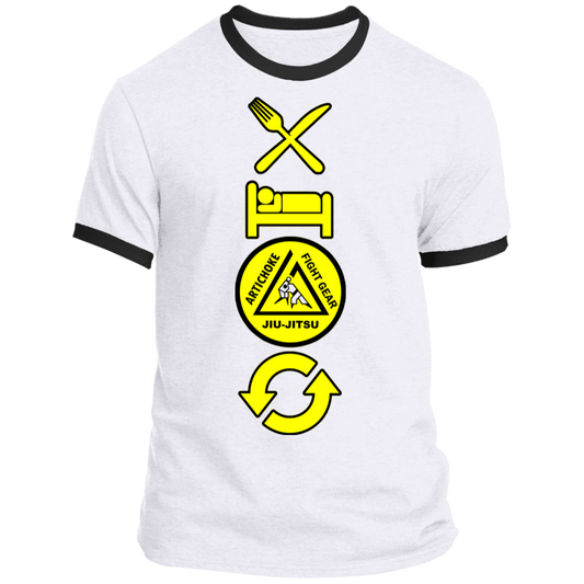 Artichoke Fight Gear Custom Design #9. EAT. SLEEP. JIU JITSU. REPEAT. Ringer Tee
