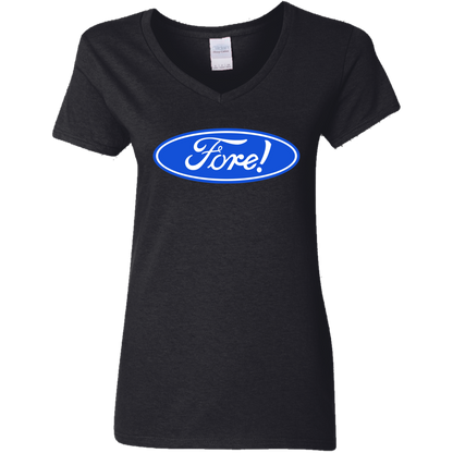 OPG Custom Design #11. Fore! Ford Parody. Ladies' 100% Cotton V-Neck T-Shirt