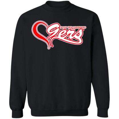 ArtichokeUSA Custom Design #50. 9ers Love. SF 49ers Fan Art. Let's Make Your Own Custom Team Shirt. Crewneck Pullover Sweatshirt