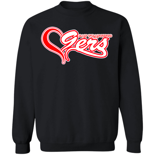 ArtichokeUSA Custom Design #50. 9ers Love. SF 49ers Fan Art. Let's Make Your Own Custom Team Shirt. Crewneck Pullover Sweatshirt