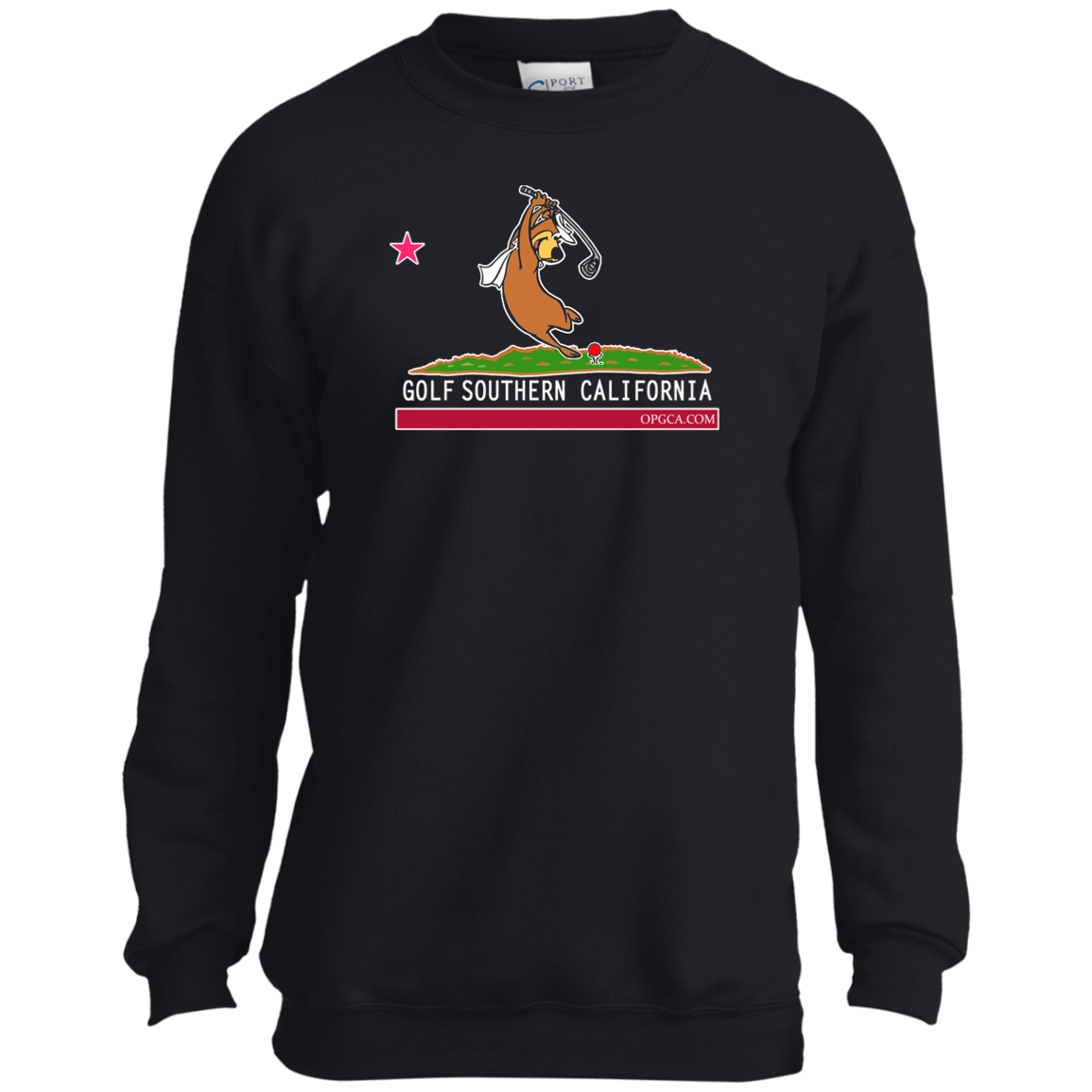Custom Design #15. Golf Southern California with Yogi Fan Art. Youth Crewneck Sweatshirt