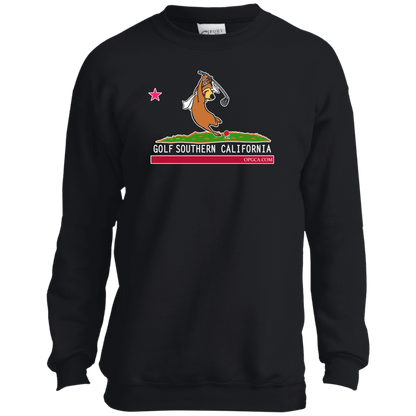 Custom Design #15. Golf Southern California with Yogi Fan Art. Youth Crewneck Sweatshirt