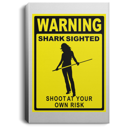 The GHOATS custom design #36. Shark Sighted. Female Pool Shark. Shoot At Your Own Risk. Pool / Billiards. Portrait Canvas .75in Frame