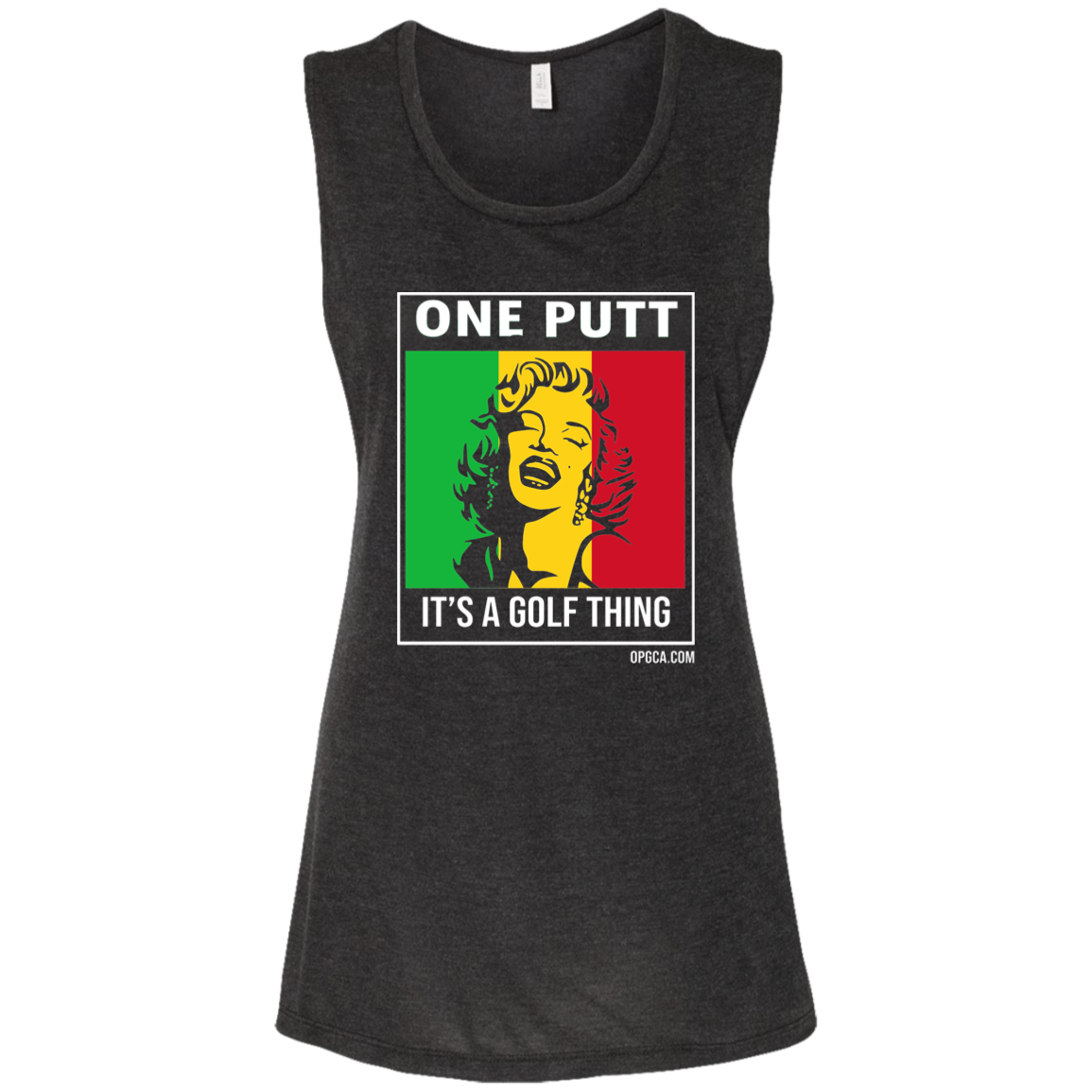 OPG Custom Design #22. One Putt / One Love Parody with Fan Art. Female Edition. Ladies' Flowy Muscle Tank