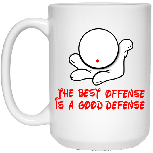 The GHOATS custom design #7. The Best Offence Is A Good Defense. Pool/Billiards. 15 oz. White Mug