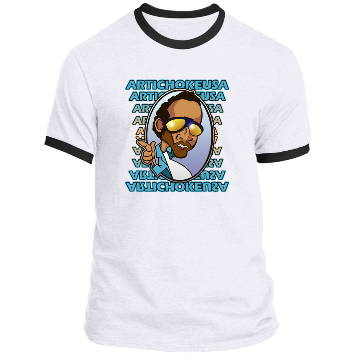 ArtichokeUSA Character and Font design. Let's Create Your Own Team Design Today. My first client Charles. Ringer Tee