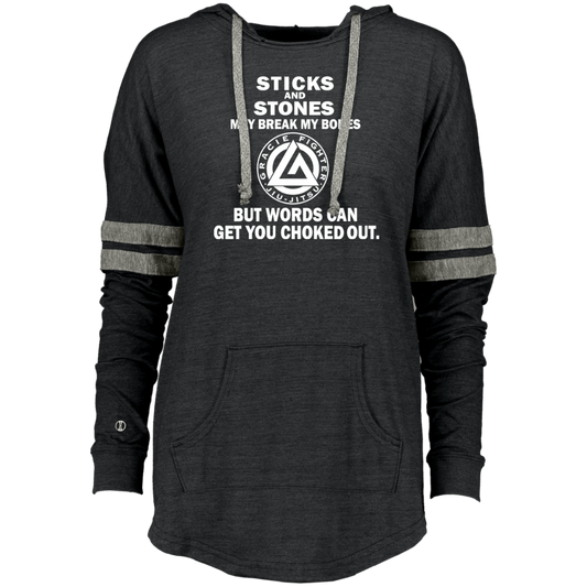 Artichoke Fight Gear Custom Design #16. Sticks And Stones May Break My Bones But Words Can Get You Choked Out. Gracie Fighter. BJJ. Ladies Low Key Hoodie