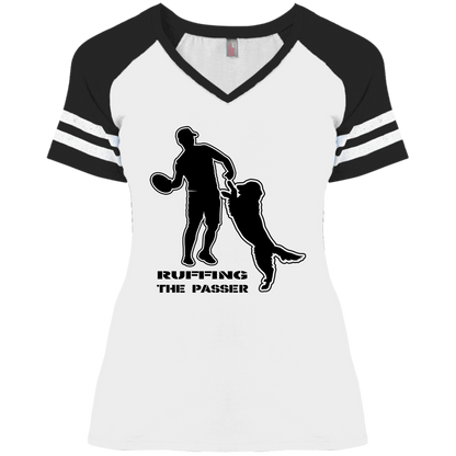 ArtichokeUSA Custom Design. Ruffing the Passer. Golden Lab Edition. Ladies' Game V-Neck T-Shirt