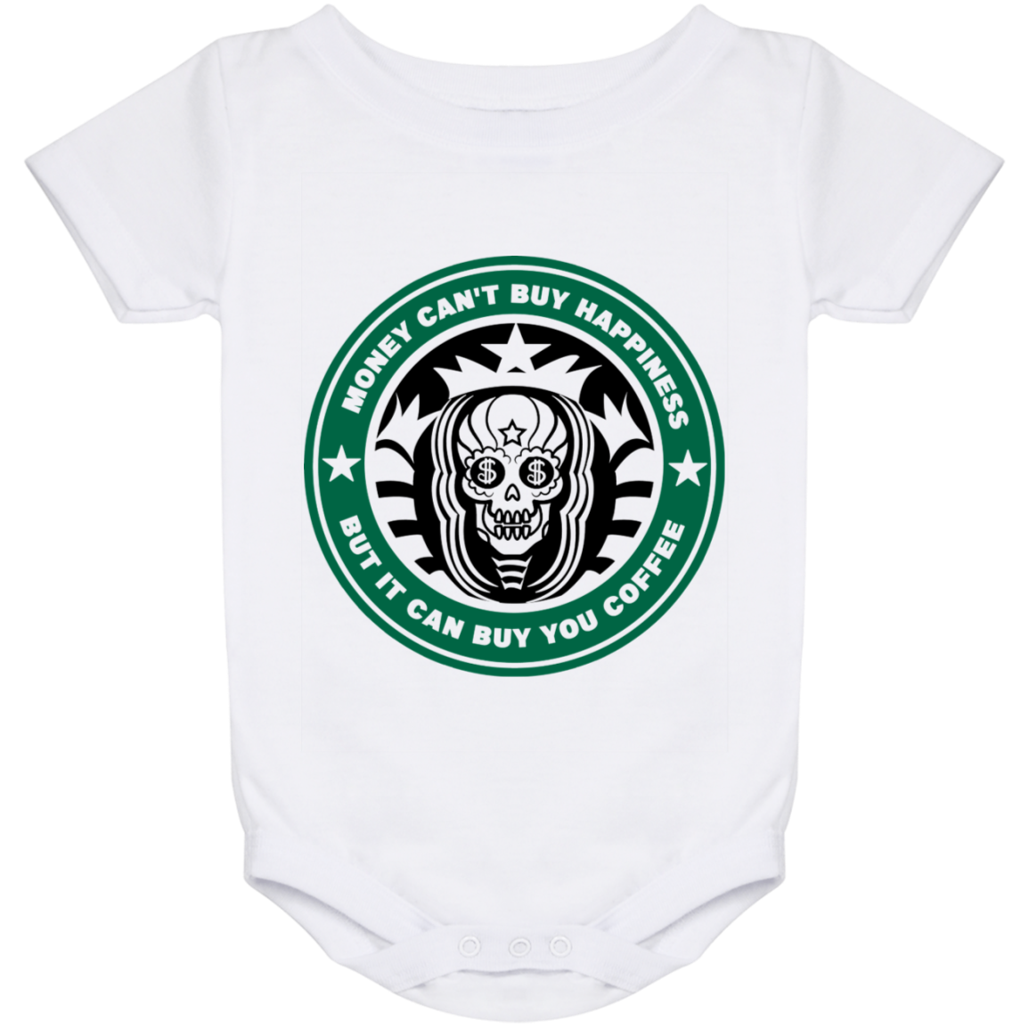 ArtichokeUSA Custom Design. Money Can't Buy Happiness But It Can Buy You Coffee. Baby Onesie 24 Month