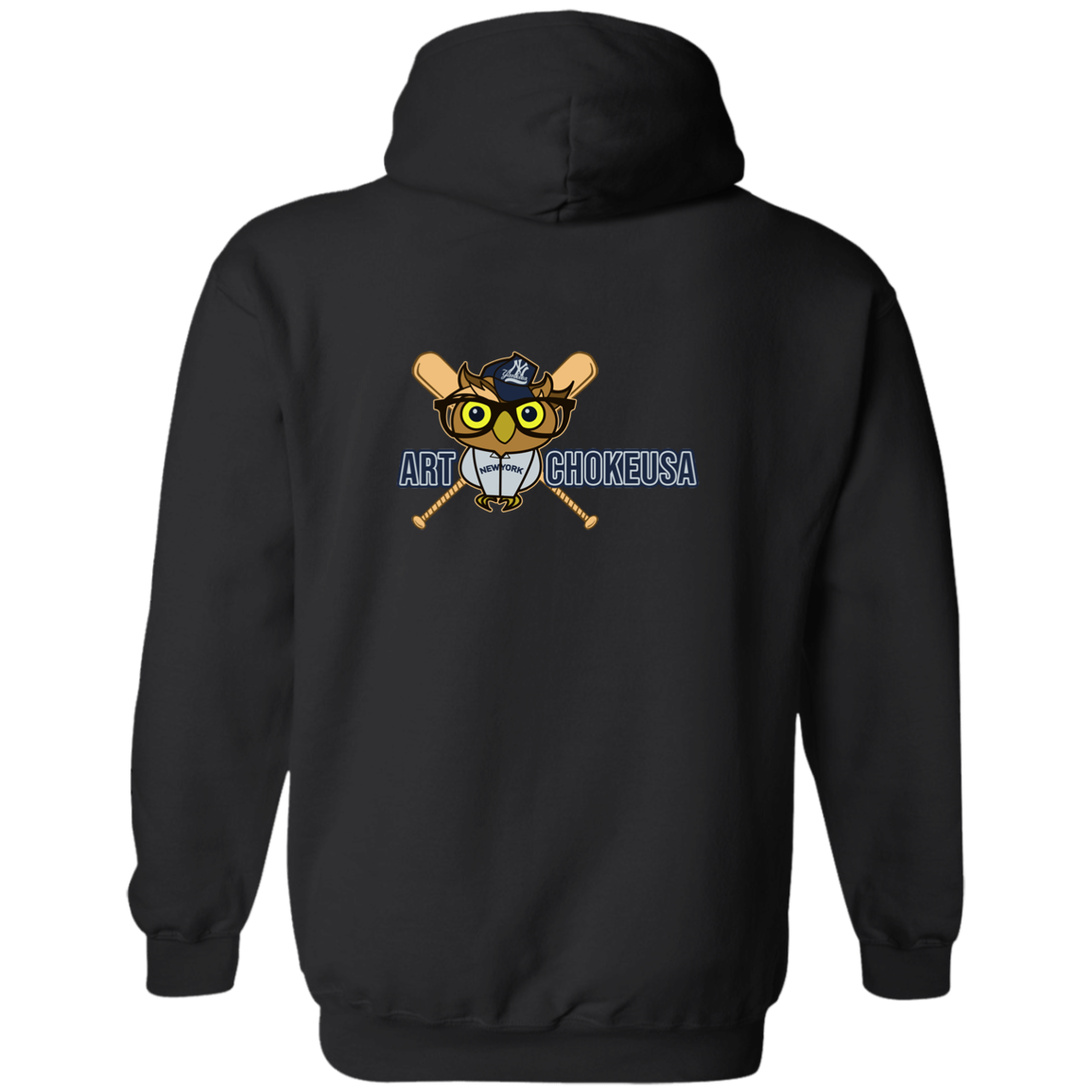 ArtichokeUSA Character and Font design. New York Owl. NY Yankees Fan Art. Let's Create Your Own Team Design Today. Zip Up Hooded Sweatshirt