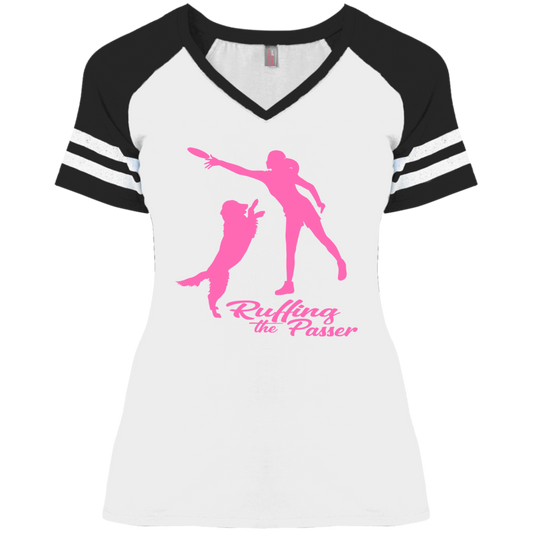 ArtichokeUSA Custom Design. Ruffing the Passer. Labrador Edition. Female Version. Ladies' Game V-Neck T-Shirt