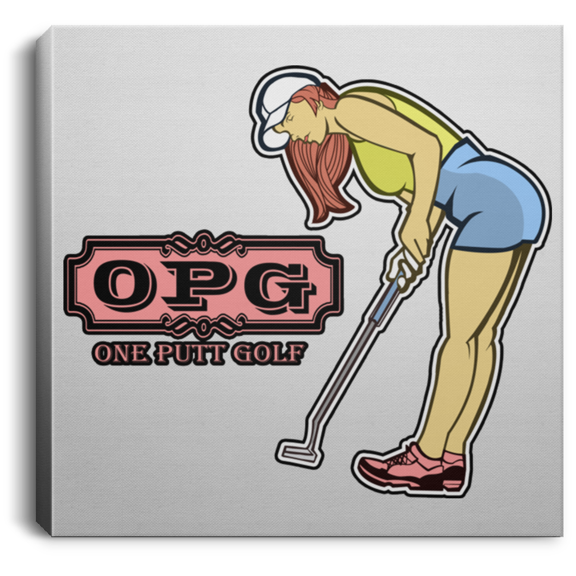 OPG Custom Design #7. One Putt Golf Brand. Female Golfer. Golf. Square Canvas .75in Frame