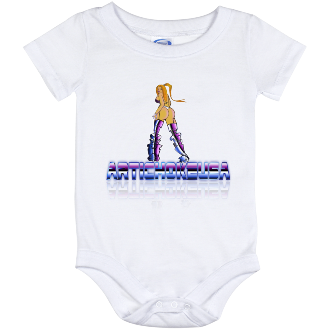 ArtichokeUSA Character and Font design. Let's Create Your Own Team Design Today. Dama de Croma. Baby Onesie 12 Month
