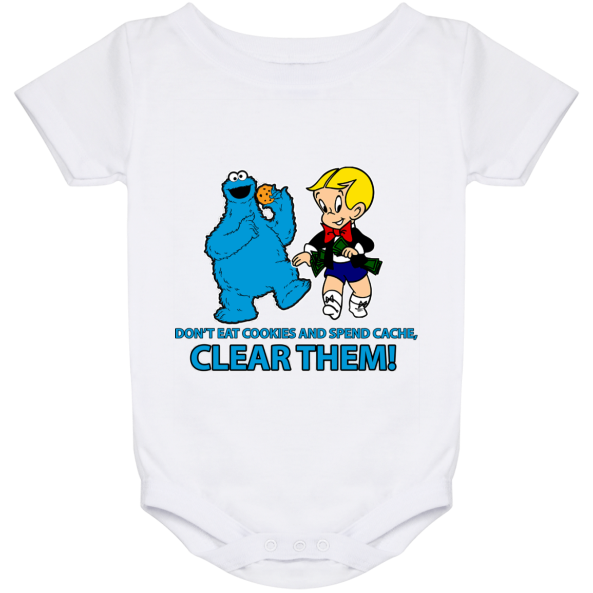 ArtichokeUSA Custom Design. Don't Eat Cookies And Spend Cache! Delete Them! Cookie Monster and Richie Rich Fan Art/Parody. Baby Onesie 24 Month