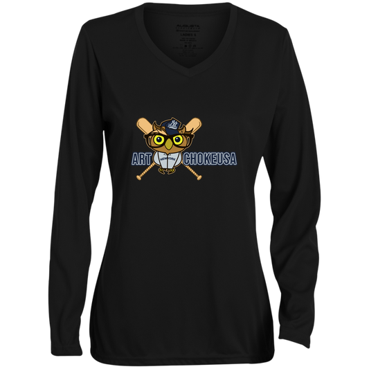 ArtichokeUSA Custom Design. Vaccinated AF (and fine). Ladies' Moisture-Wicking Long Sleeve V-Neck Tee