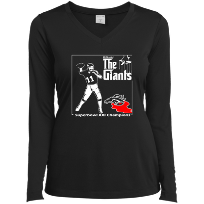 ArtichokeUSA Custom Design. Godfather Simms. NY Giants Superbowl XXI Champions. Ladies’ Long Sleeve Performance V-Neck Tee