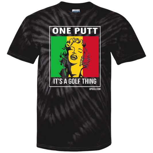 OPG Custom Design #22. One Putt / One Love Parody with Fan Art. Female Edition. 100% Cotton Tie Dye T-Shirt