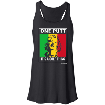 OPG Custom Design #22. One Putt / One Love Parody with Fan Art. Female Edition. Flowy Racerback Tank