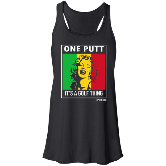 OPG Custom Design #22. One Putt / One Love Parody with Fan Art. Female Edition. Flowy Racerback Tank
