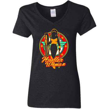 The GHOATS Custom Design #15. Hustler Woman. Ladies' 5.3 oz. V-Neck T-Shirt