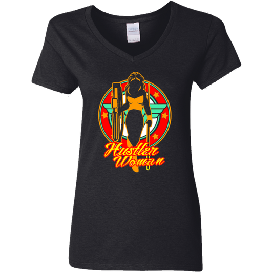 The GHOATS Custom Design #15. Hustler Woman. Ladies' 5.3 oz. V-Neck T-Shirt
