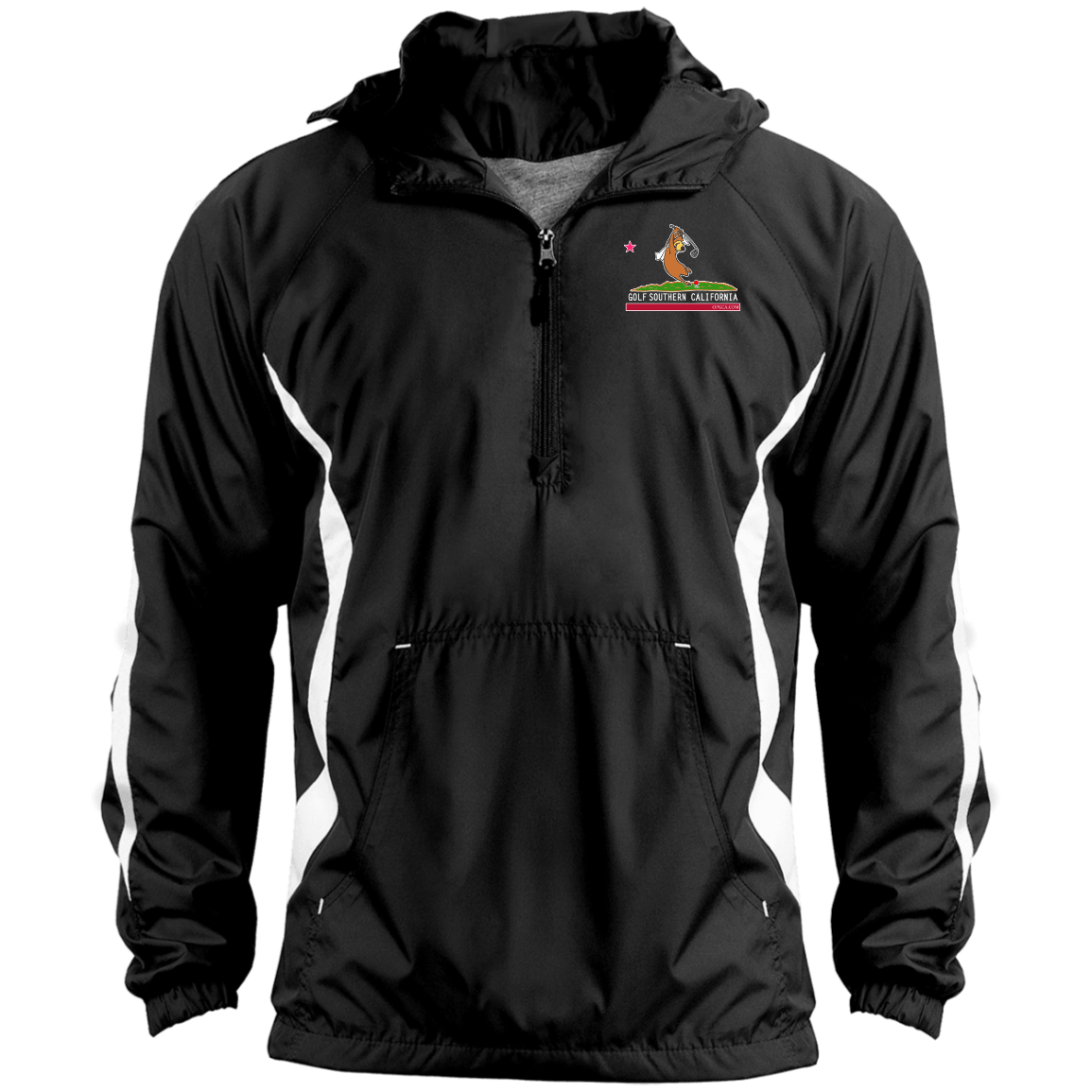 Custom Design #15. Golf Southern California with Yogi Fan Art. 100% Polyester Shell Color Block Raglan Anorak