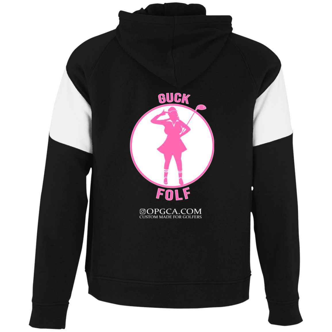 OPG Custom Design #19. GUCK FOLF. Female Edition. Youth Athletic Colorblock Fleece Hoodie