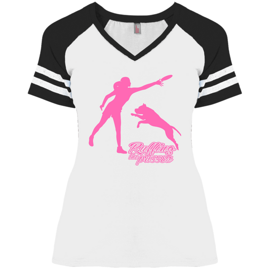 ArtichokeUSA Custom Design. Ruffing the Passer. Pitbull Edition. Female Version. Ladies' Game V-Neck T-Shirt