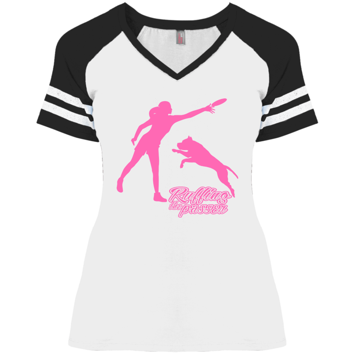 ArtichokeUSA Custom Design. Ruffing the Passer. Pitbull Edition. Female Version. Ladies' Game V-Neck T-Shirt