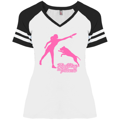 ArtichokeUSA Custom Design. Ruffing the Passer. Pitbull Edition. Female Version. Ladies' Game V-Neck T-Shirt