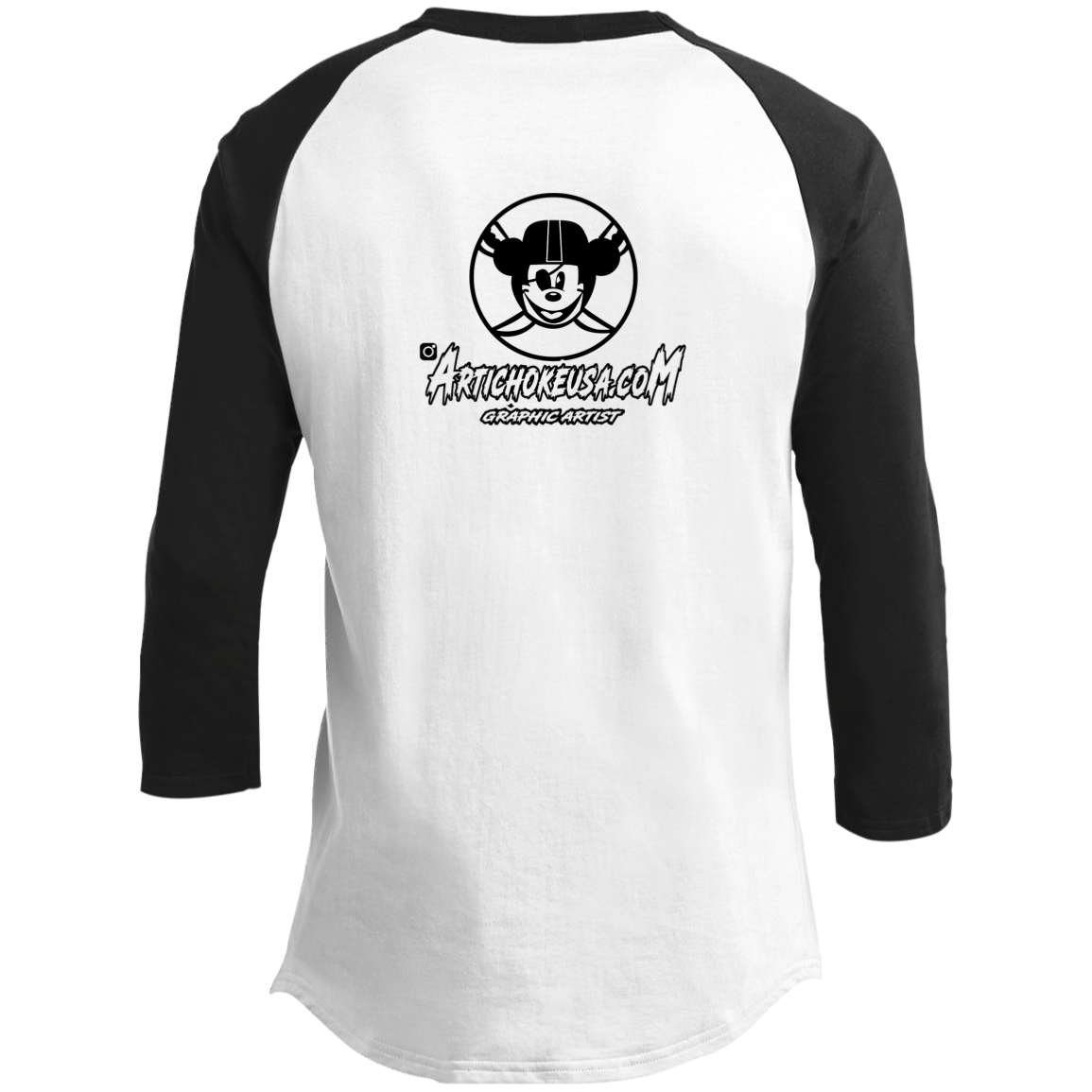 ArtichokeUSA Custom Design. Las Vegas Raiders & Mickey Mouse Mash Up. Fan Art. Parody. Youth 3/4 Raglan Sleeve Shirt