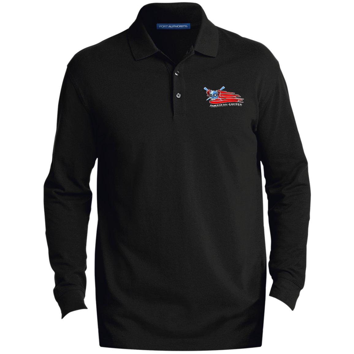 OPG Custom Design #12. American Golfer. Female Edition. Men's EZCotton™ Long Sleeve Polo