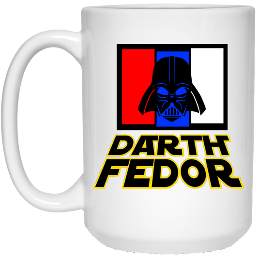 Artichoke Fight Gear Custom Design #15. Darth Fedor. Fedor Emelianenko / Darth Vader Parody. Fan Art Parody. MMA. 15 oz. White Mug
