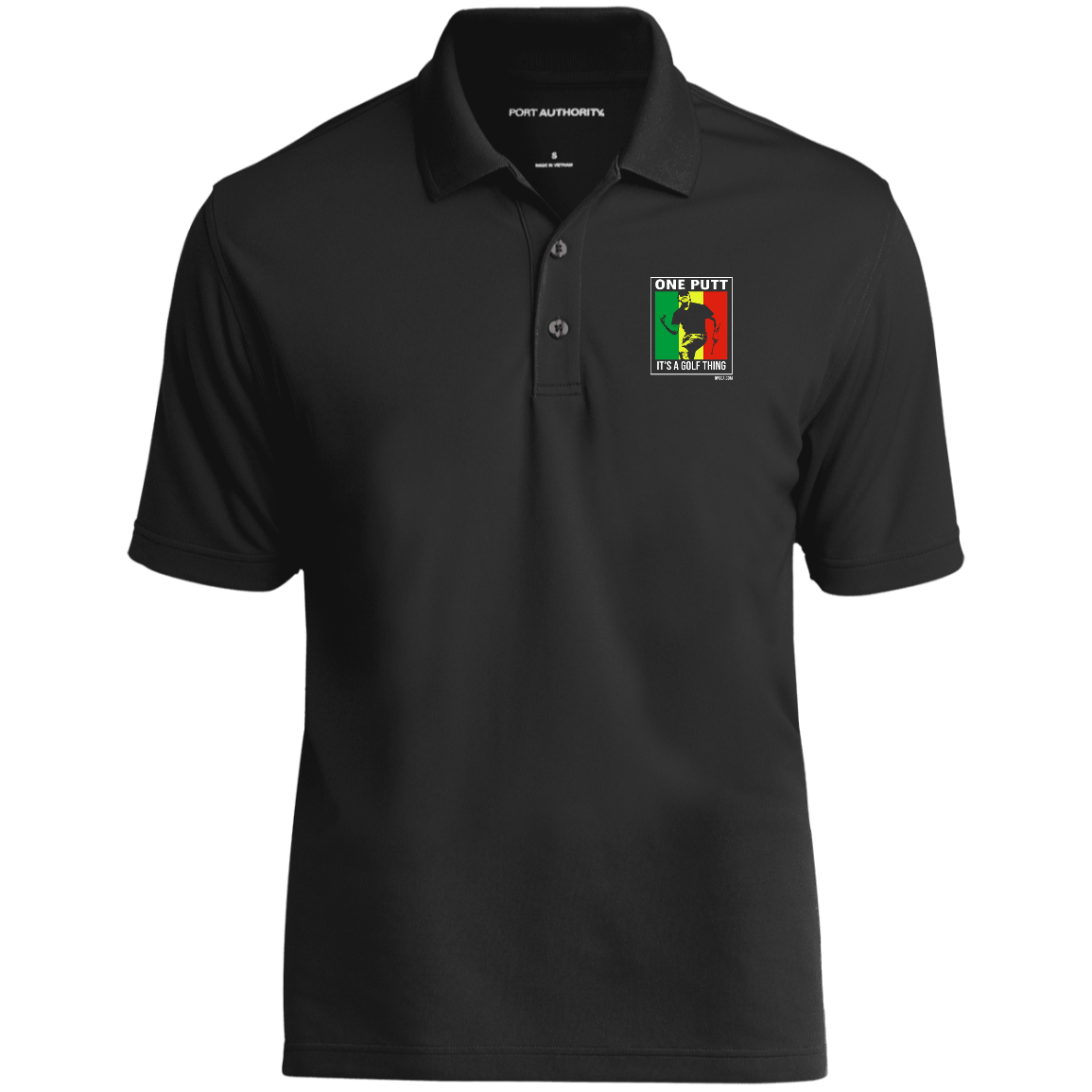OPG Custom Design #22. One Putt / One Love Parody with Fan Art. Male Edition. 100%Polyester UV Micro-Mesh Polo