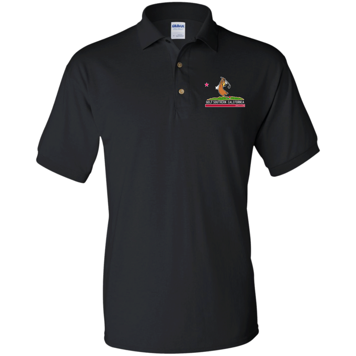 Custom Design #15. Golf Southern California with Yogi Fan Art. Jersey Polo Shirt