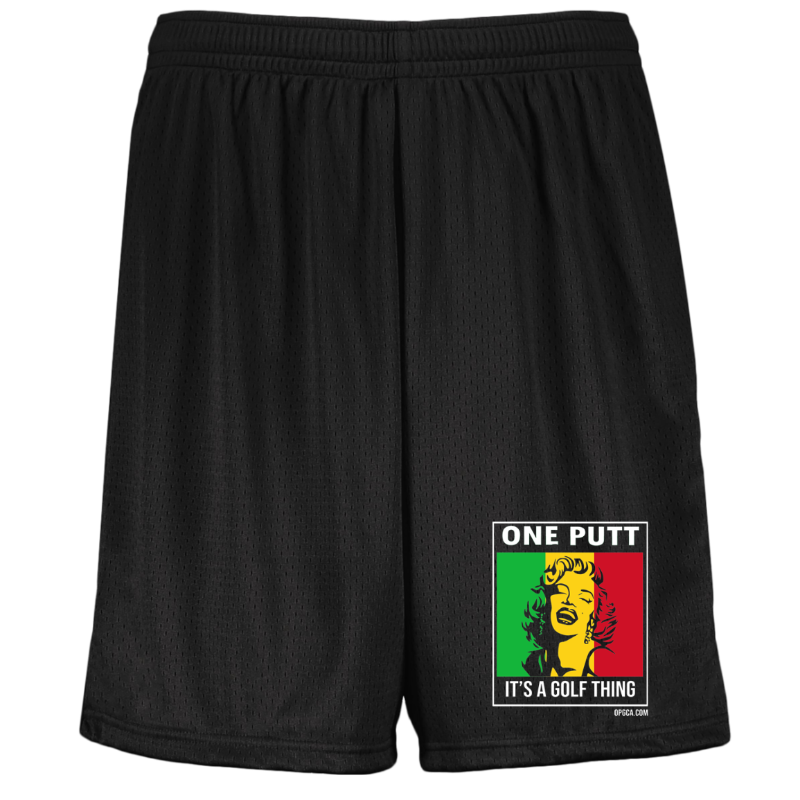 OPG Custom Design #22. One Putt / One Love Parody with Fan Art. Female Edition. Youth Moisture-Wicking Mesh Shorts