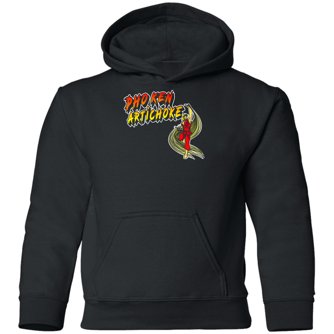 ArtichokeUSA Custom Design. Pho Ken Artichoke. Street Fighter Parody. Gaming. Youth Pullover Hoodie