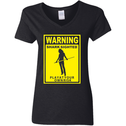 The GHOATS Custom Design. #34 Beware of Sharks. Play at Your Own Risk. (Ladies only version). Ladies' Basic V-Neck T-Shirt