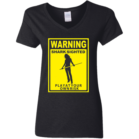 The GHOATS Custom Design. #34 Beware of Sharks. Play at Your Own Risk. (Ladies only version). Ladies' Basic V-Neck T-Shirt
