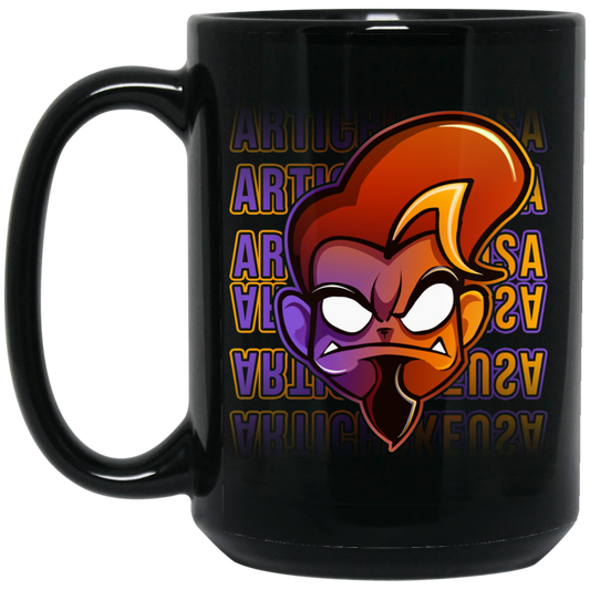 ArtichokeUSA Character and Font design.  Let's Create Your Own Team Design Today. Arthur. 15 oz. Black Mug