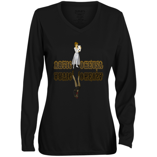 ArtichokeUSA Custom Design. Façade: (Noun) A false appearance that makes someone or something seem more pleasant or better than they really are.  Ladies' Moisture-Wicking Long Sleeve V-Neck Tee