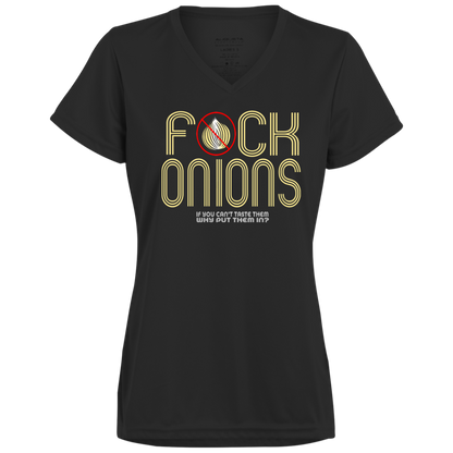 ArtichokeUSA Custom Design. Fuck Onions. Ladies’ Moisture-Wicking V-Neck Tee