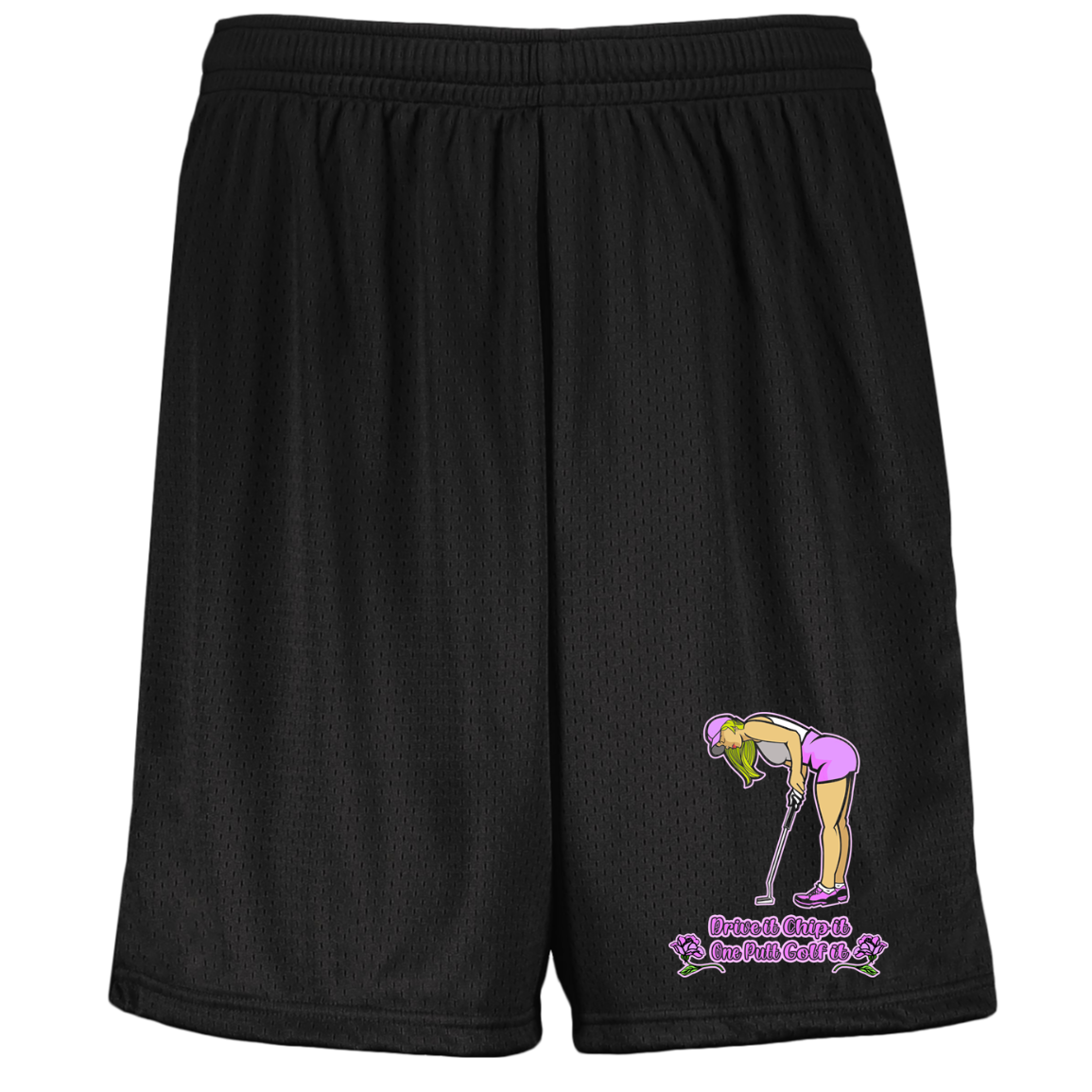 OPG Custom Design #13. Drive it. Chip it. One Putt Golf it. Youth Moisture-Wicking Mesh Shorts