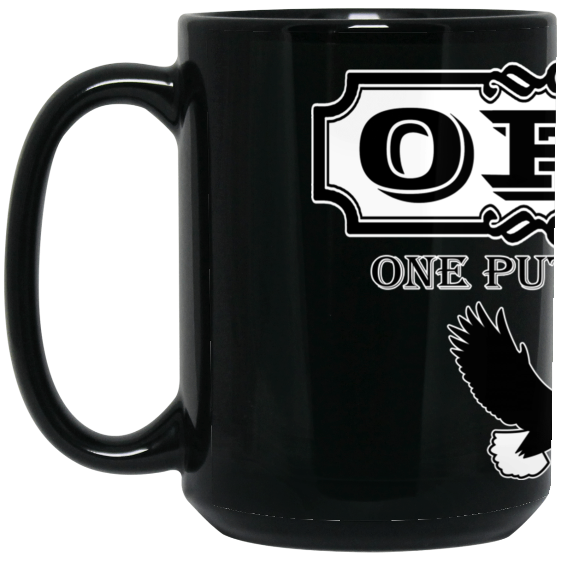 OPG Custom Design #0. OPG - One Putt Golf.  Front and Back Design. 15 oz. Black Mug