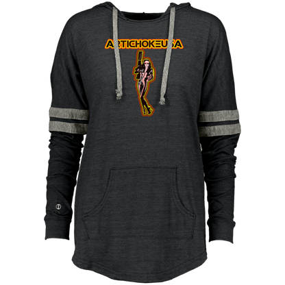 ArtichokeUSA Character and Font design. Let's Create Your Own Team Design Today. Mary Boom Boom. Ladies' Hooded Low Key Pullover