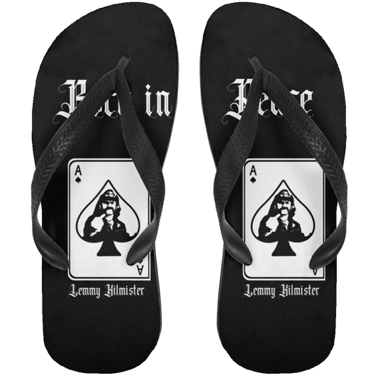 ArtichokeUSA Custom Design. Lemmy Kilmister "Ace of Spades" Tribute Fan Art Version 2 of 2. Adult Flip Flops