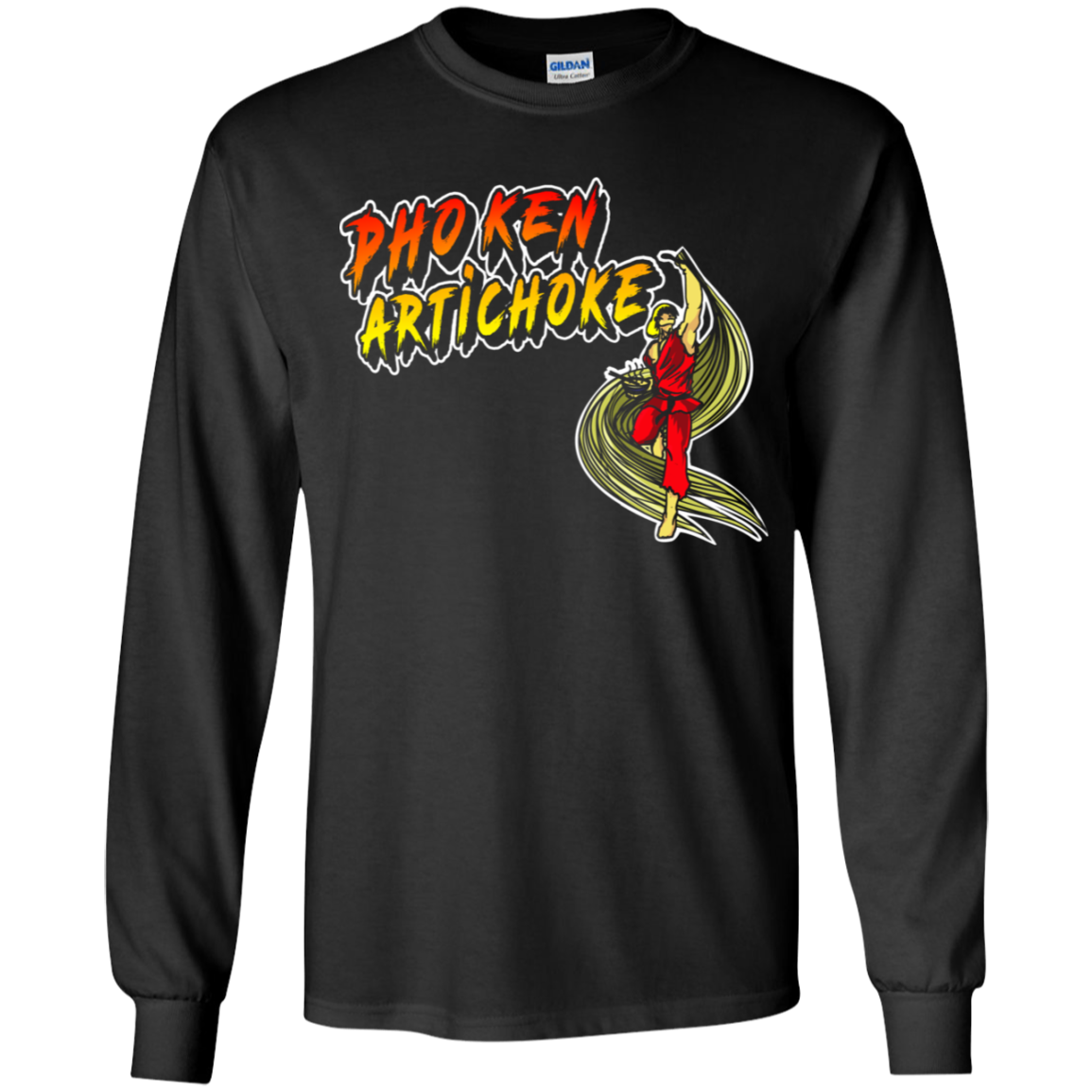 ArtichokeUSA Custom Design. Pho Ken Artichoke. Street Fighter Parody. Gaming. Youth LS T-Shirt