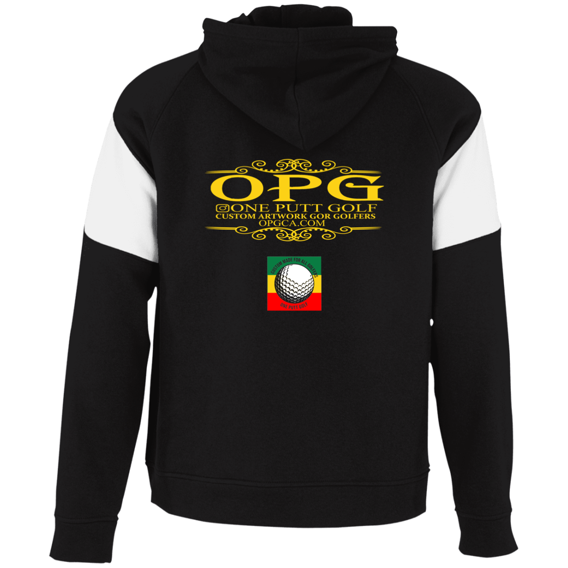 OPG Custom Design #22. One Putt / One Love Parody with Fan Art. Female Edition. Youth Athletic Colorblock Fleece Hoodie