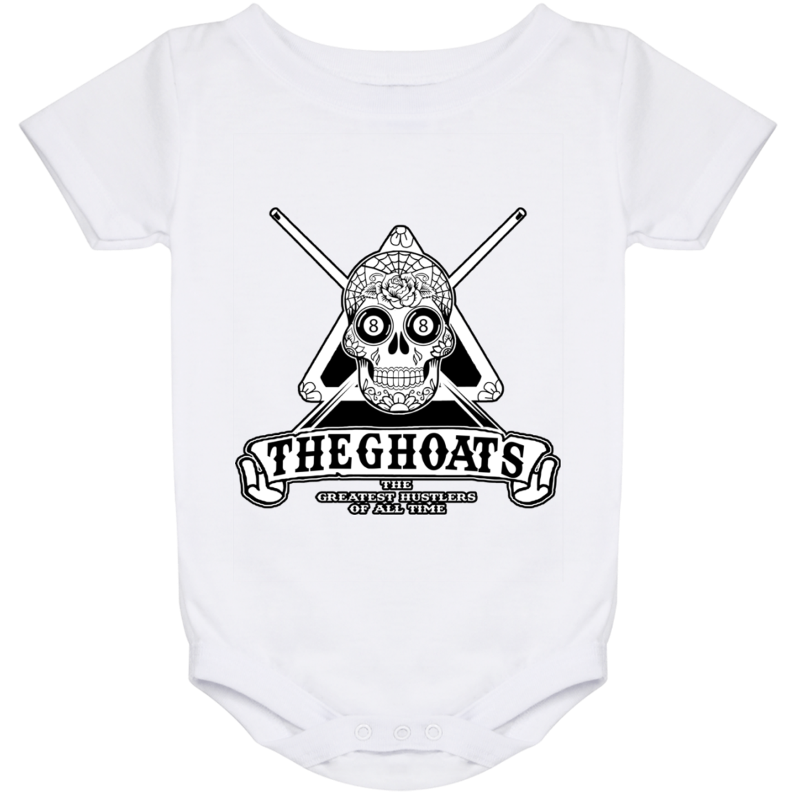 The GHOATS Custom Design #37. Sugar Skull Pool Theme. Baby Onesie 24 Month